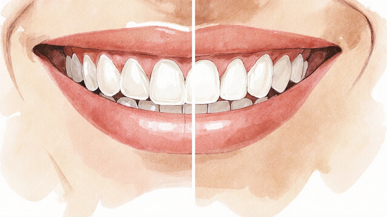 Před a po transformaci úsměvu s přirozeně tvarovanými zuby.
