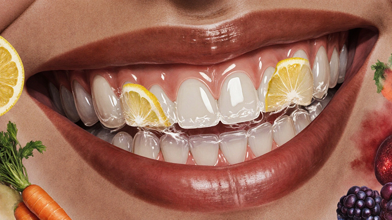 Translucenční ústa s enzymy a kyselinou z citronu odstraňujícími plak.