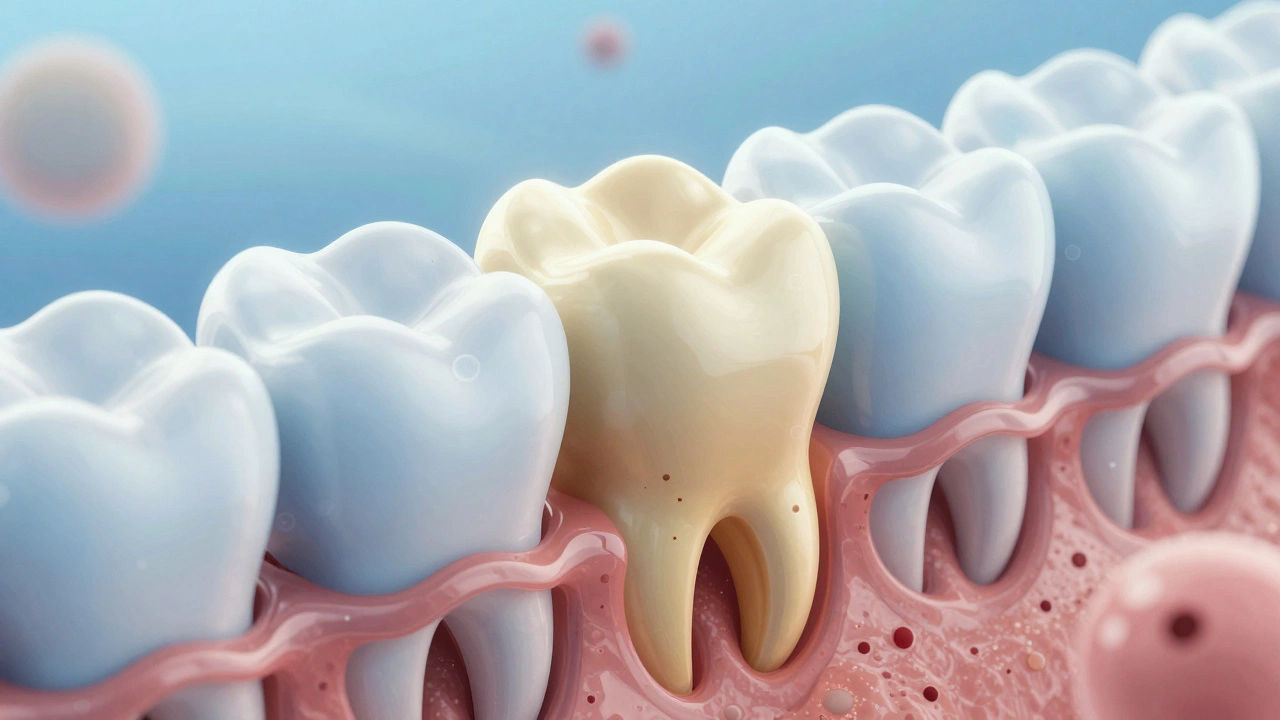 Mikroskopický pohled na pigmenty v pórů zubní skloviny.