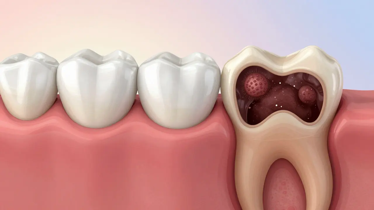 Porovnání zdravých a nemocných dásní s kamenem a bakteriemi