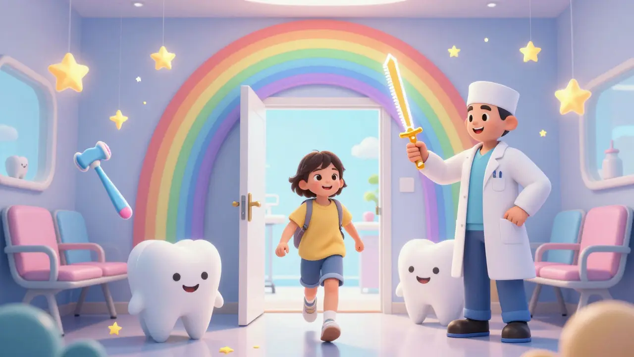 Dítě vstupuje do zubní kliniky jako do kouzelného světa s plavoucími zuby a kouzelnými nástroji.