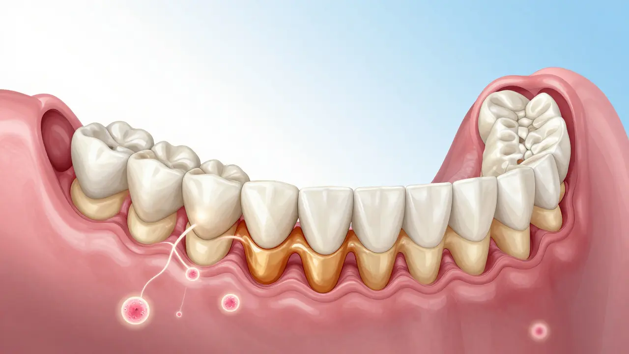 Cross-section of a jawbone showing new bone growth gently pushing teeth into proper alignment.