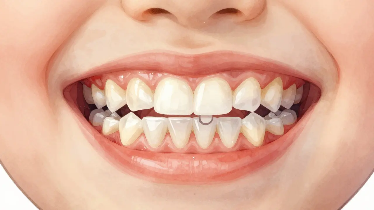 Přechod dětského chrupu od mléčných k trvalým zubům s překryvem obou typů.