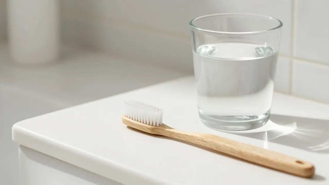 Zubní kartáček a solný roztok pro ústní hygienu