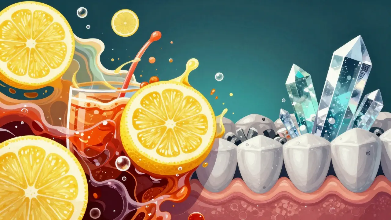 Konceptuální zobrazoví ochrany zubů před kyselinami pomocí minerálů.