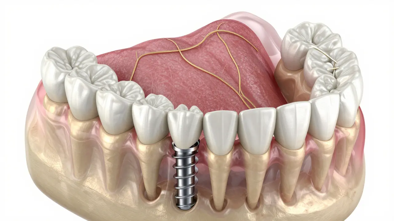 3D vizualizace zubního implantátu v kosti čelisti