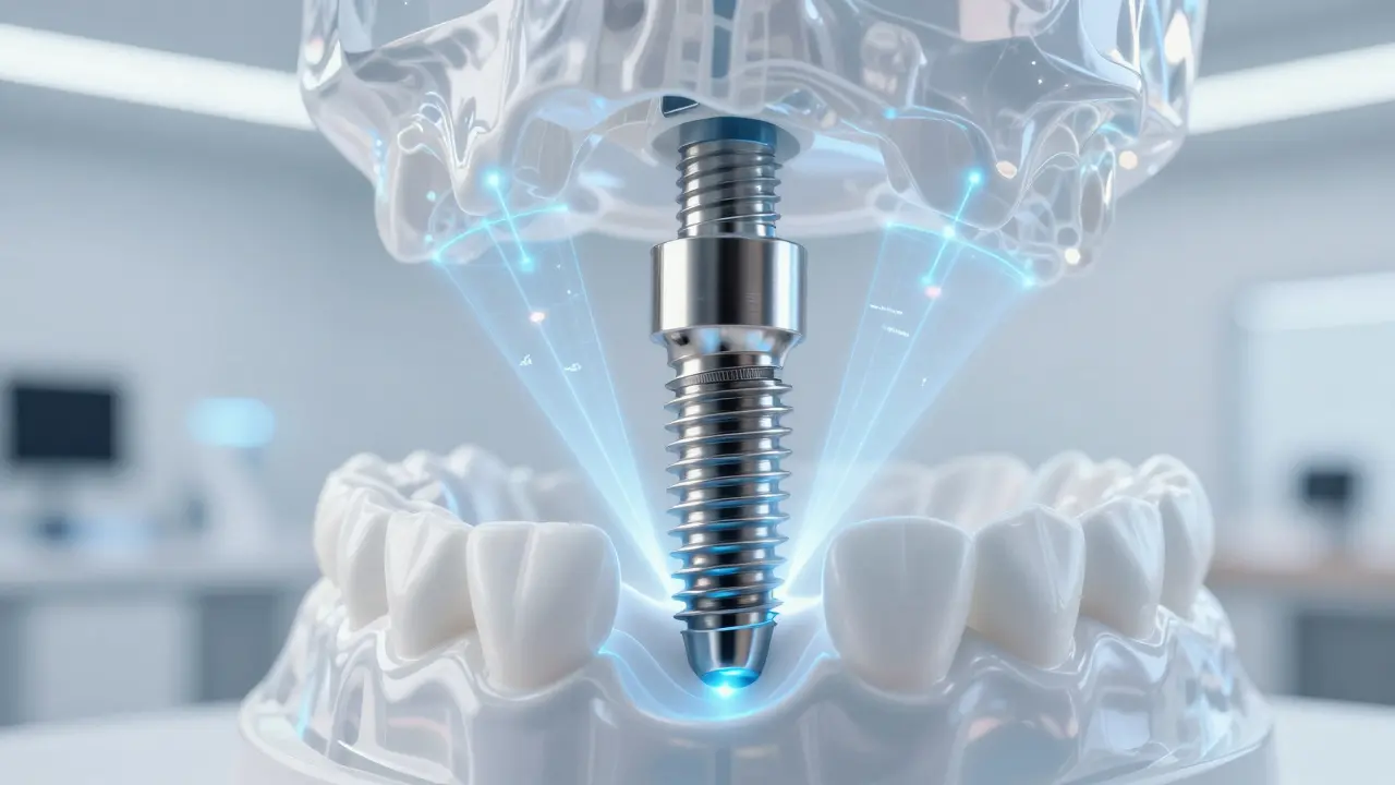 Digitální plánování moderního titanového zubního implantátu pomocí 3D modelu.