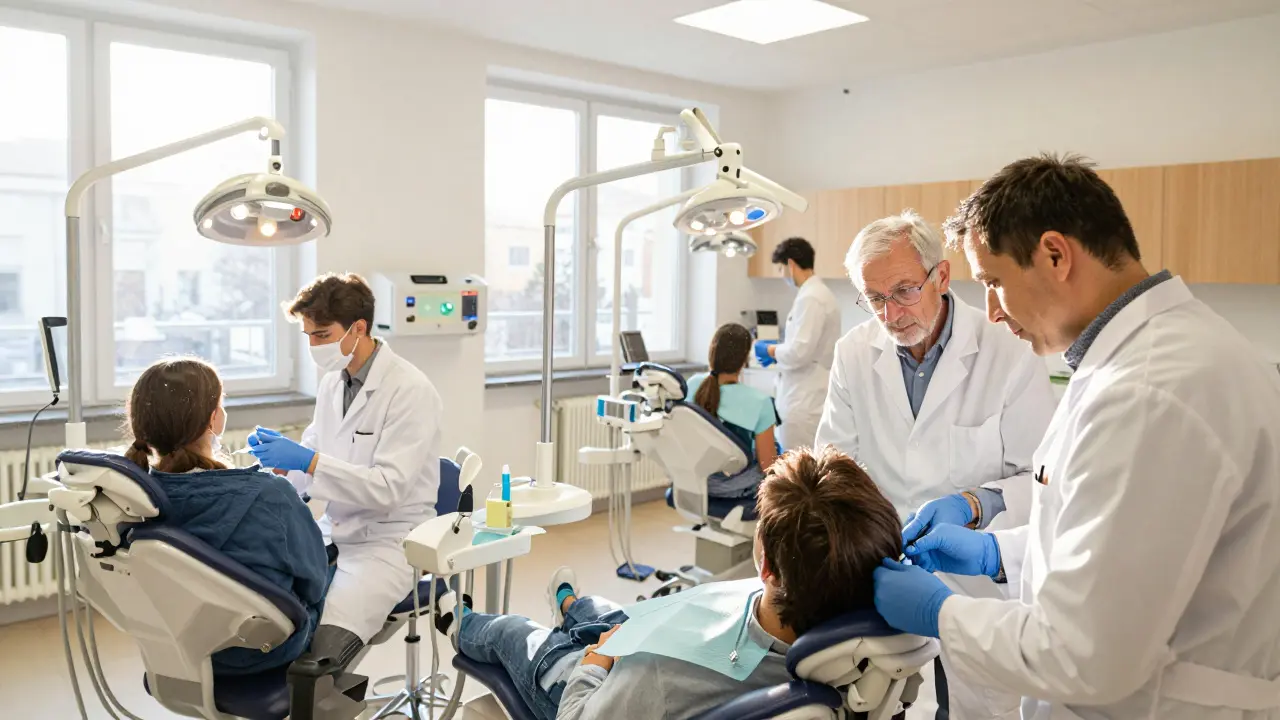 Studenti stomatologie pracují pod dohledem v univerzitní klinice