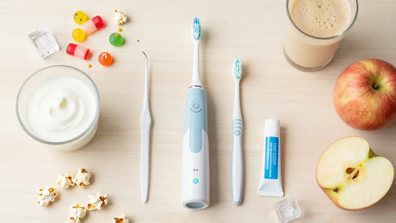 Hygienické pomůcky a zdravé jídlo pro nositele rovnátek