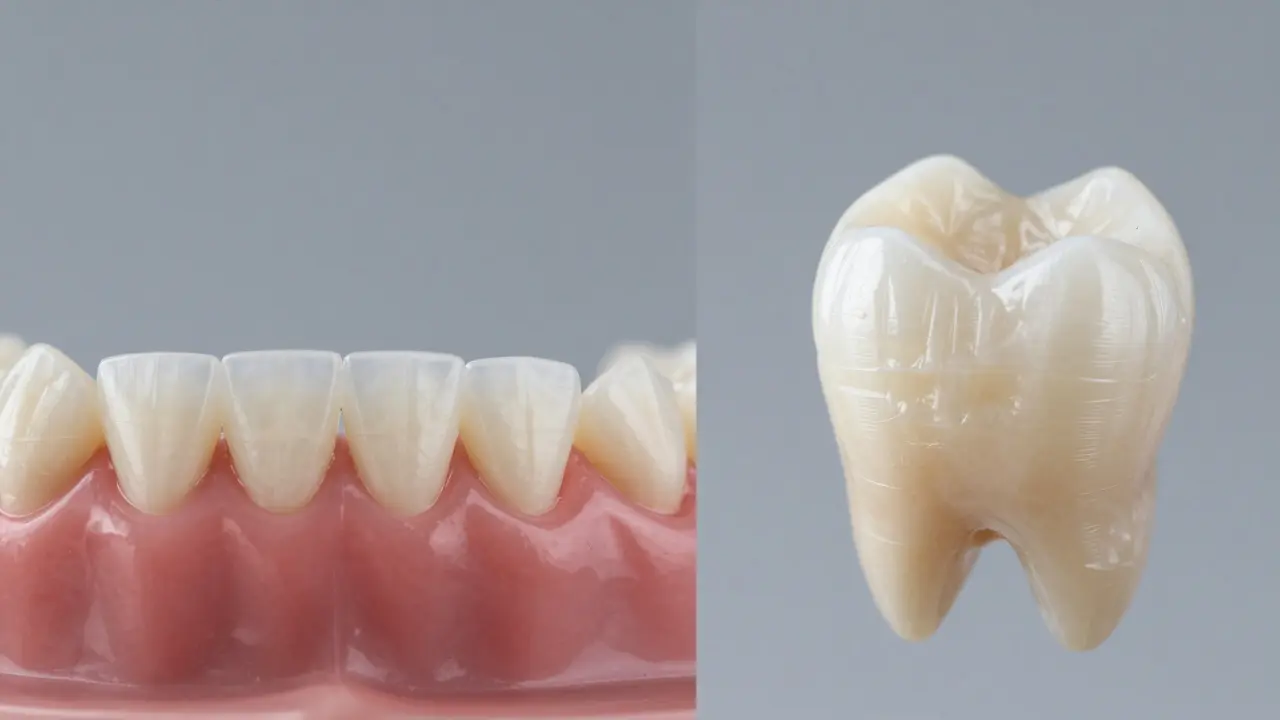 Porovnání porcelánových destiček a keramické korunky