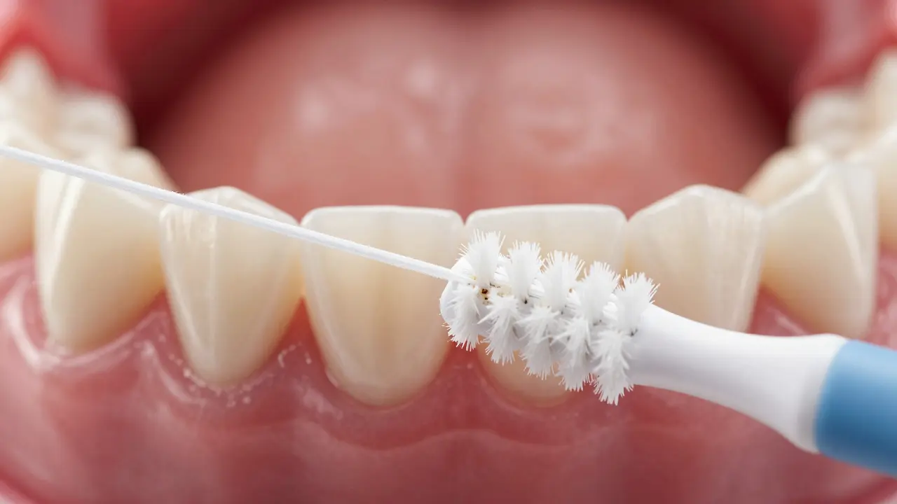 Srovnání dentální niti a mezizubního kartáčku mezi zuby