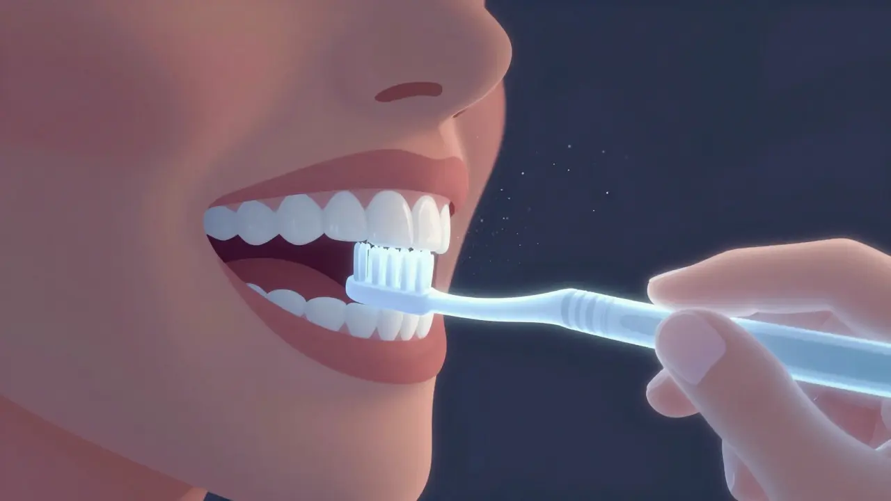 Abstraktní ilustrace čištění mezer večerní hygienou