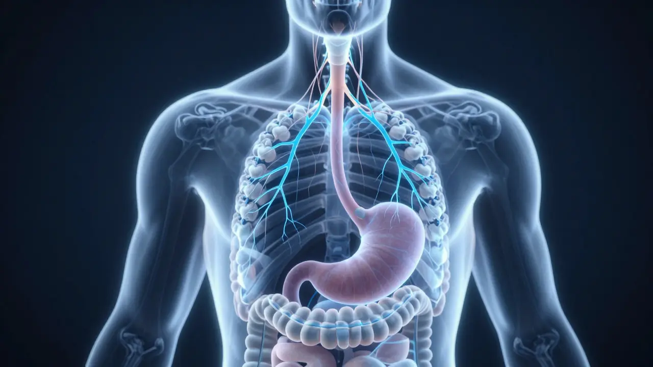 Conceptual illustration of neural connections between aligned teeth and the digestive system
