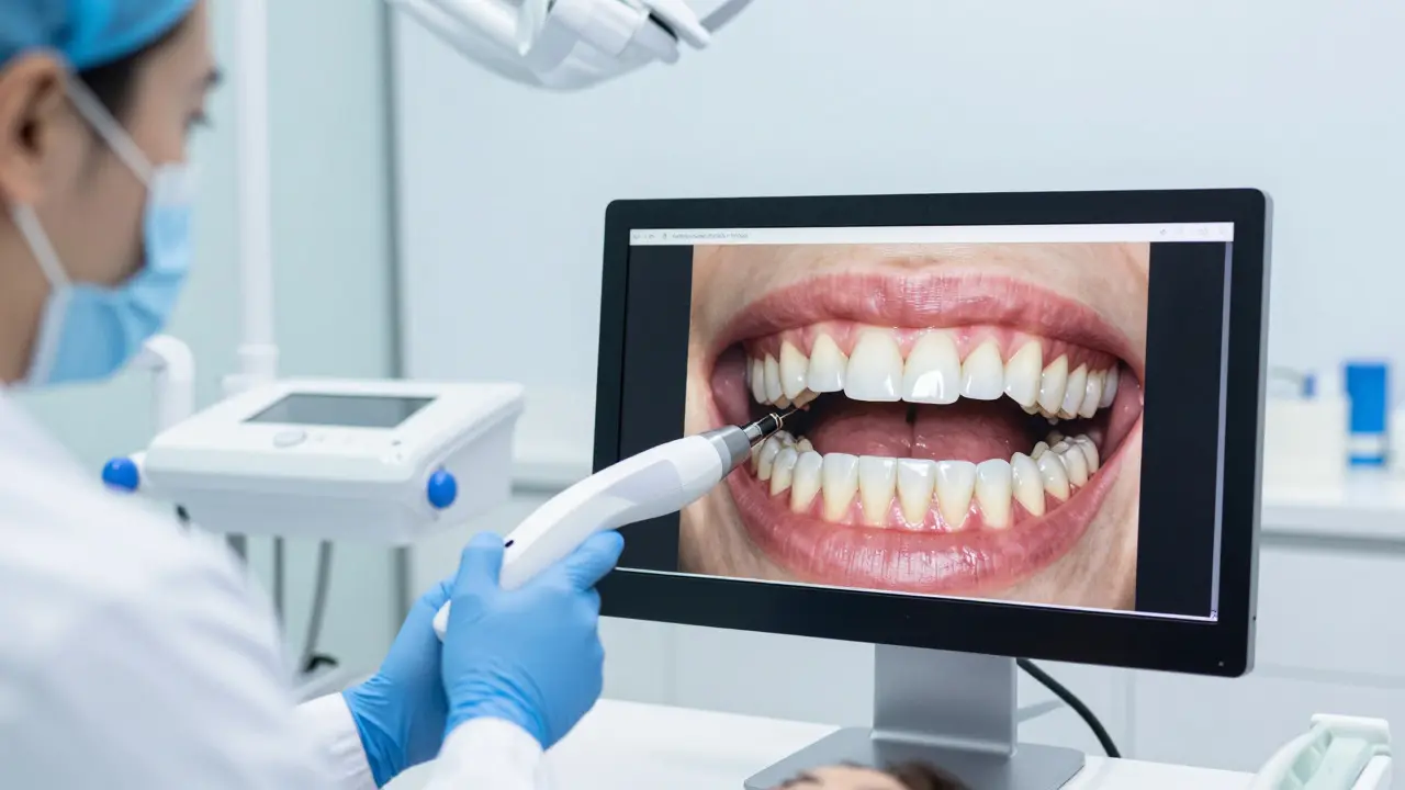Zubní lékař používá digitální skener pro návrh úsměvu