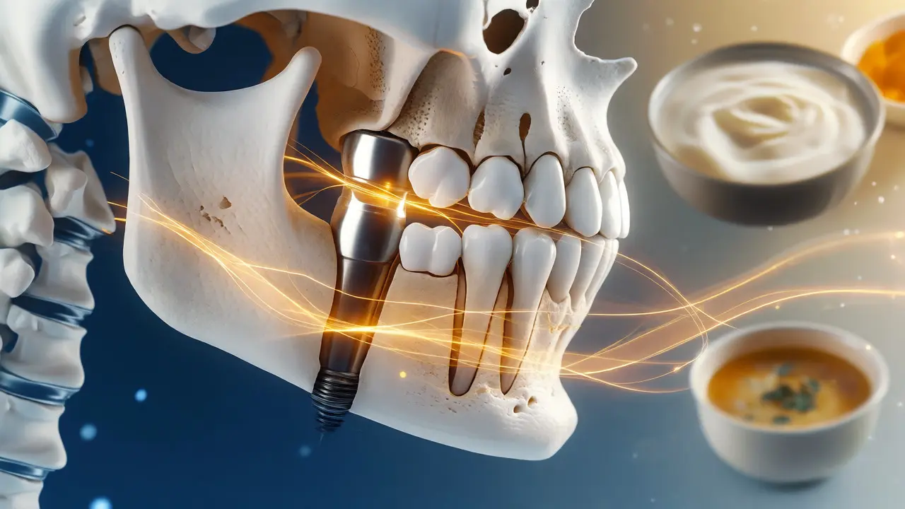 Grafická vizualizace srůstání titanového implantátu s čelistní kostí